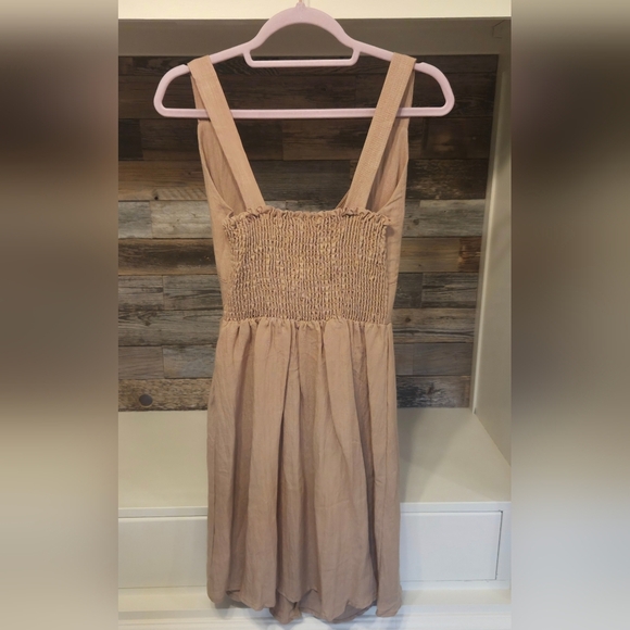 Dainty Hooligan Beige Midi Dress with Faux Button Detail & Bow Tie - Picture 7 of 8